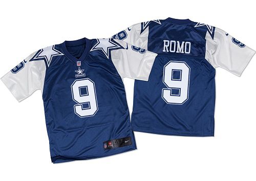 Nike Cowboys #9 Tony Romo Navy Blue/White Throwback Men's Stitched NFL Elite Jersey - Click Image to Close